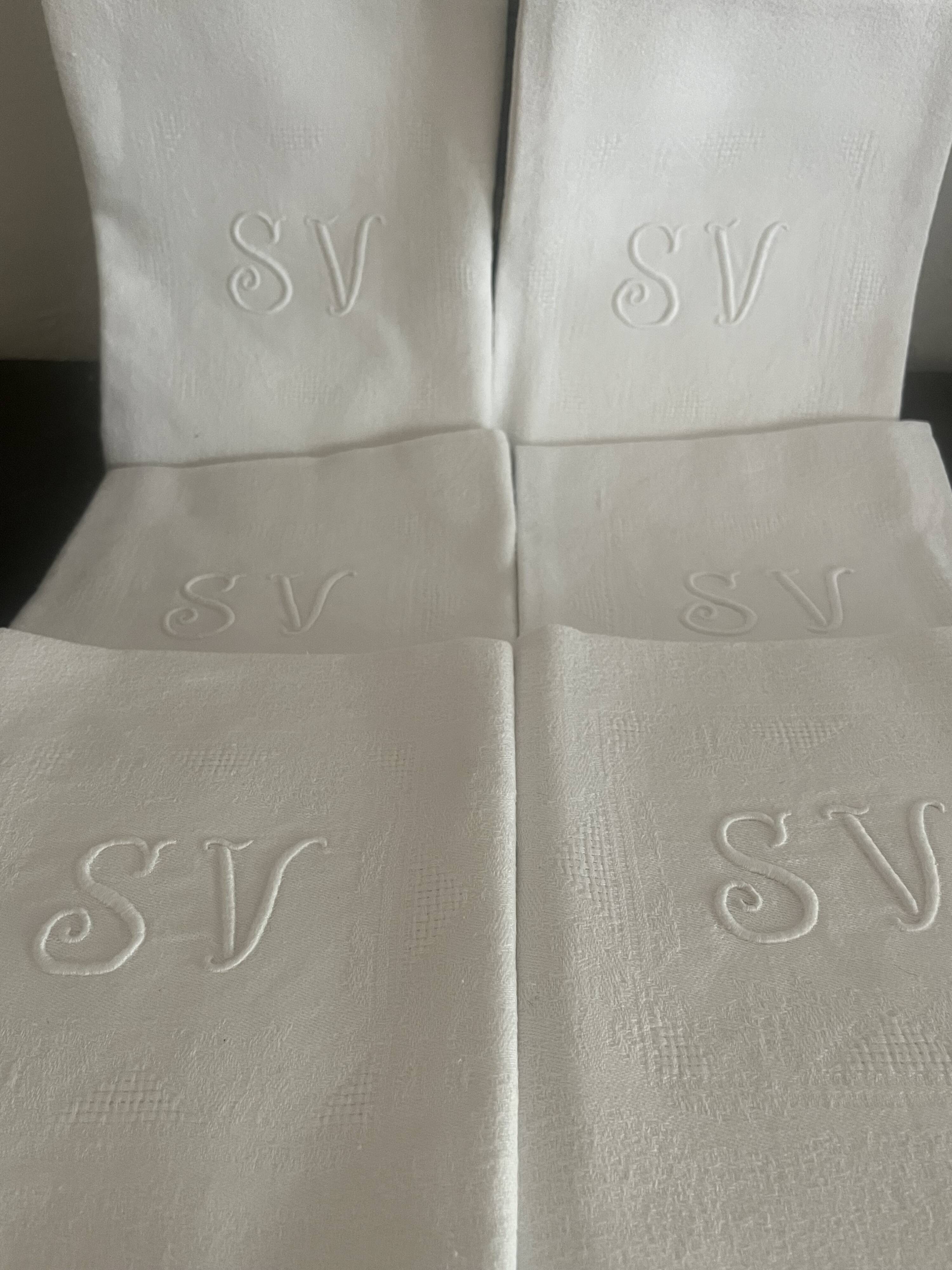 6 serviettes de table en damassé, monogramme