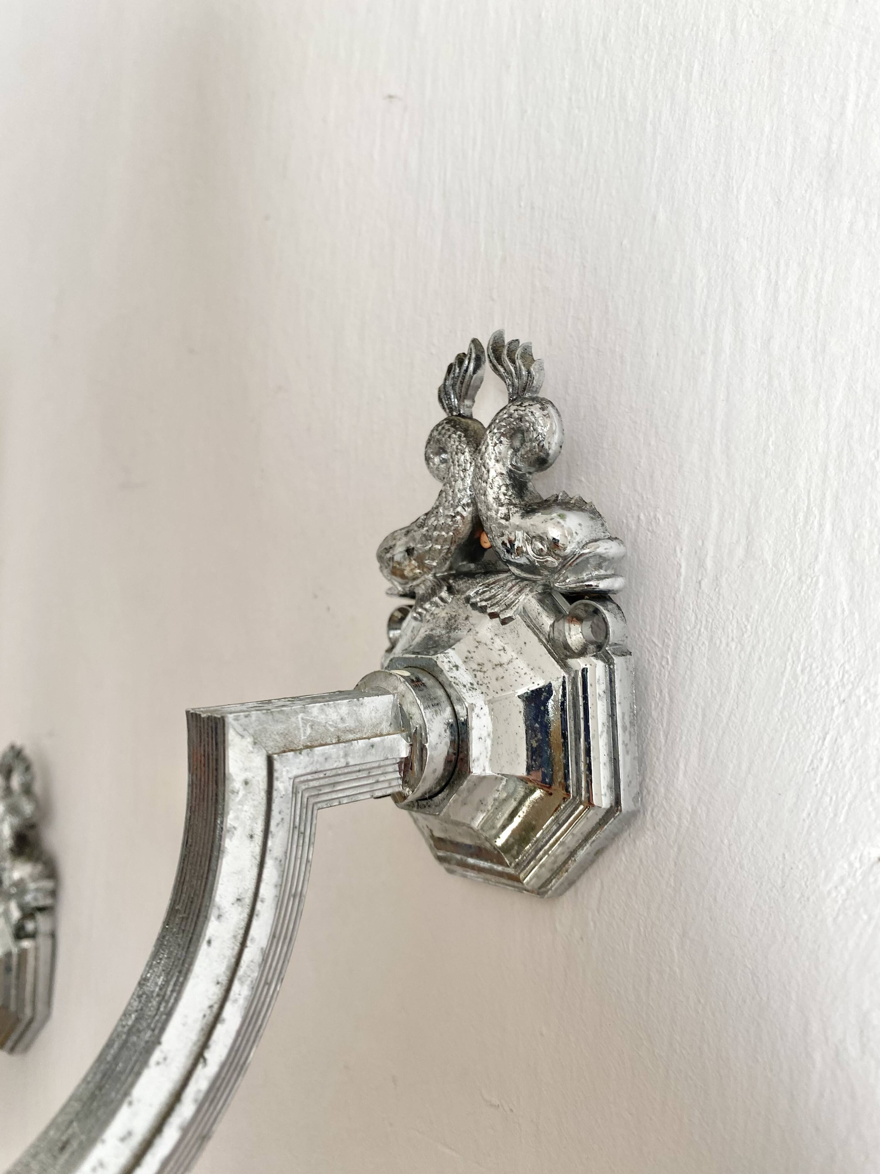 Pair of vintage silver fish wall lights