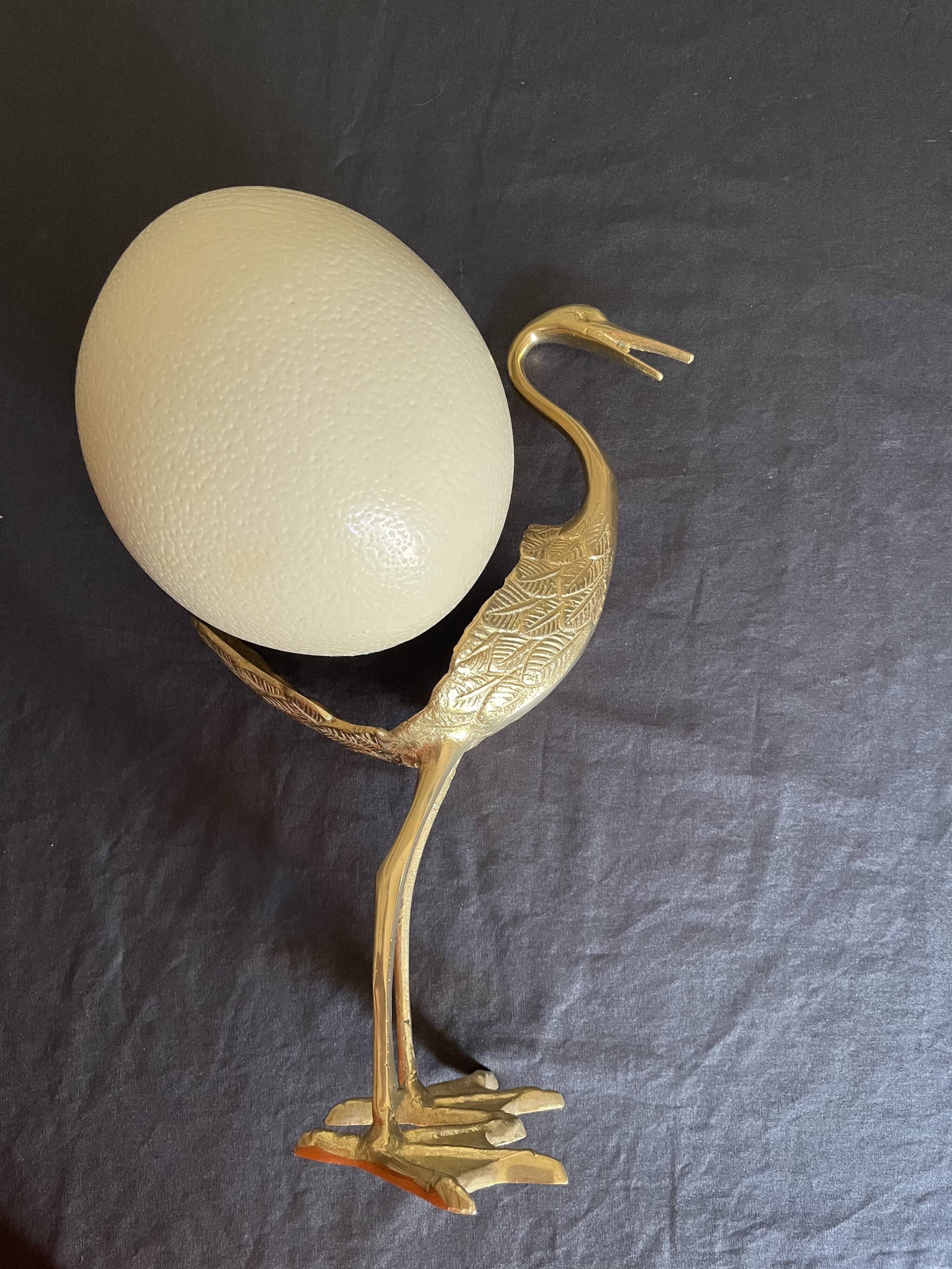 Oiseau en laiton et œuf d’autruche