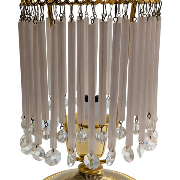 Lampe de table vintage en laiton – avec pampilles en cristal et style Art déco