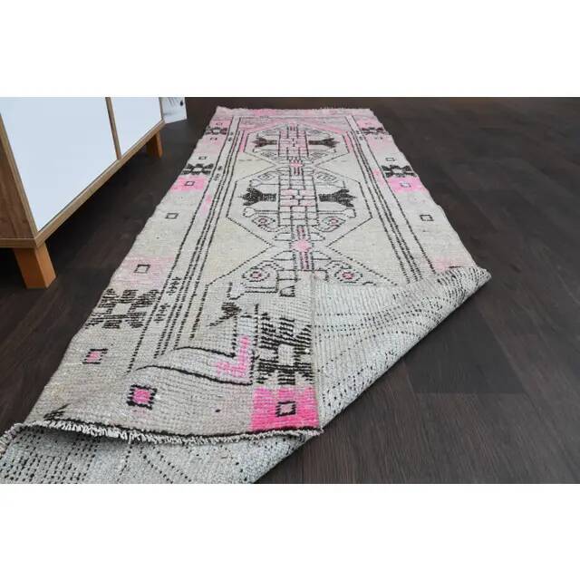 1970s Turkish Oushak Handmade Wool Cotton Beige Runner 77x245