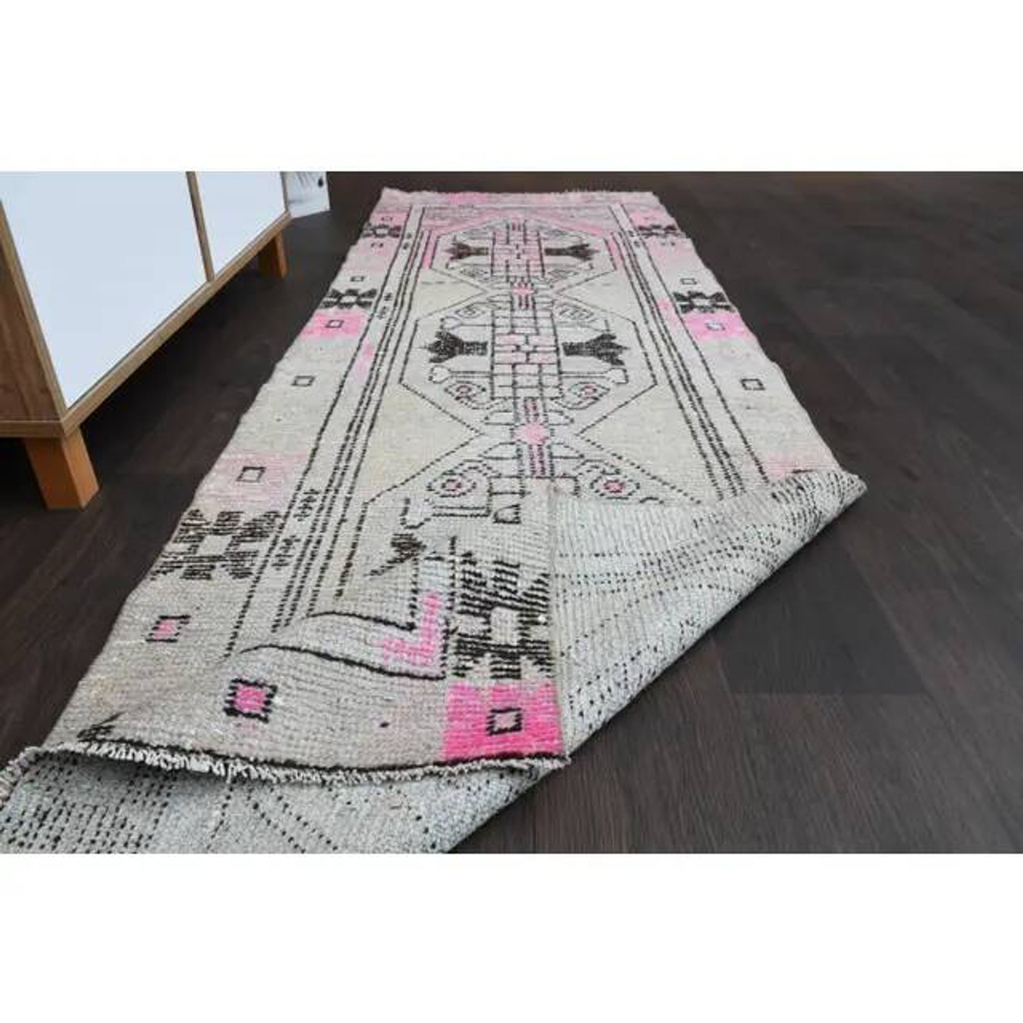 1970s Turkish Oushak Handmade Wool Cotton Beige Runner 77x245