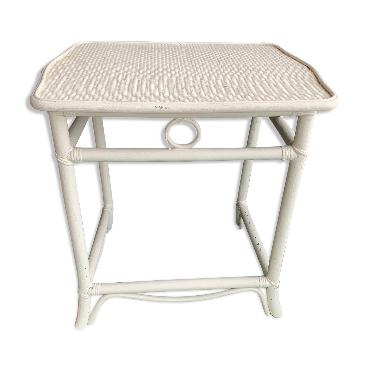 Small vintage white rattan table