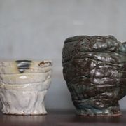 Pair of signed glazed stoneware vases, plant pot, cache-pot.