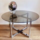 An Excellent Vintage 1970’S Chrome And Smoked Glass Round Dining Table
