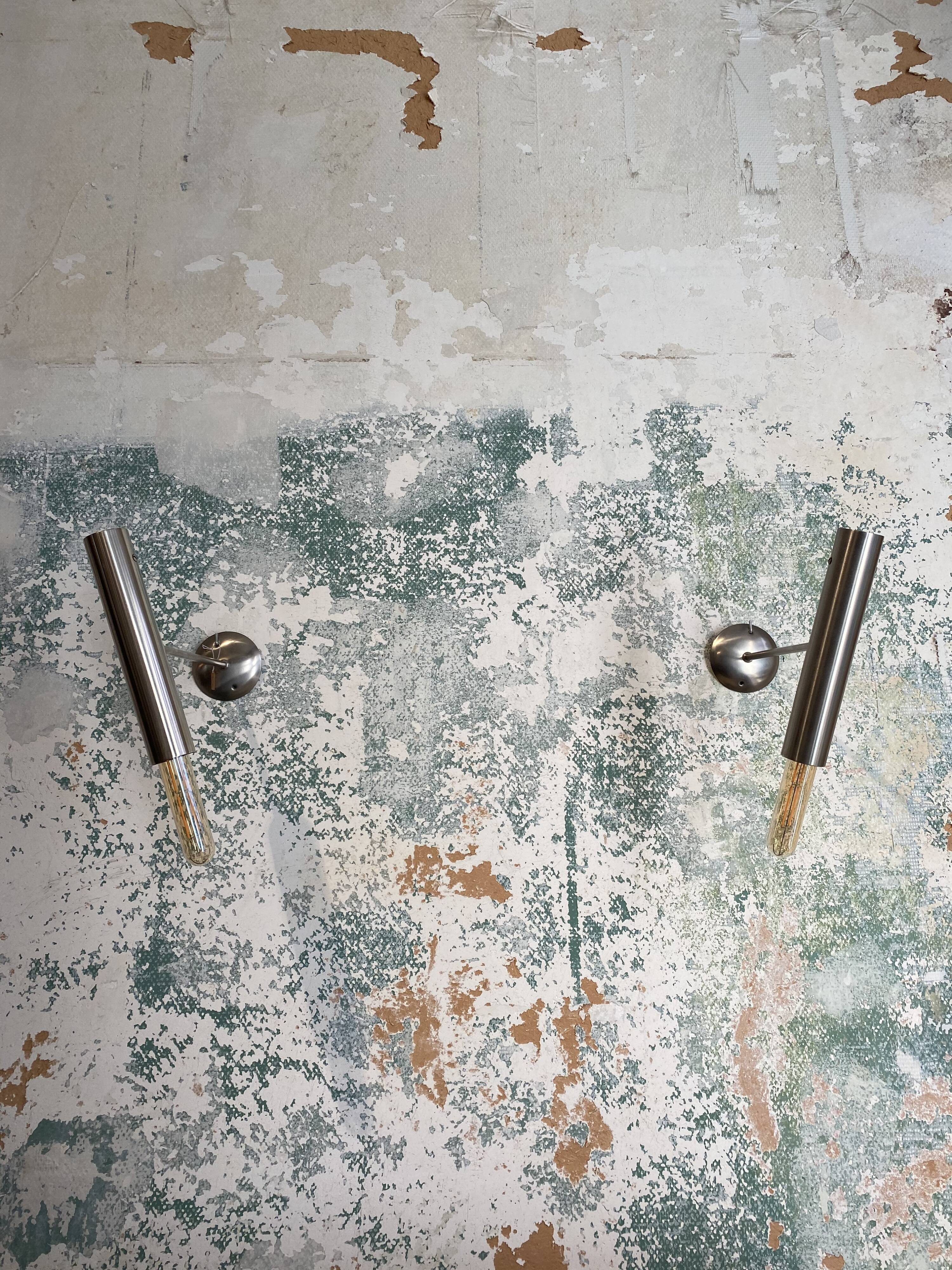 Pair of brushed metal wall lamps 70s