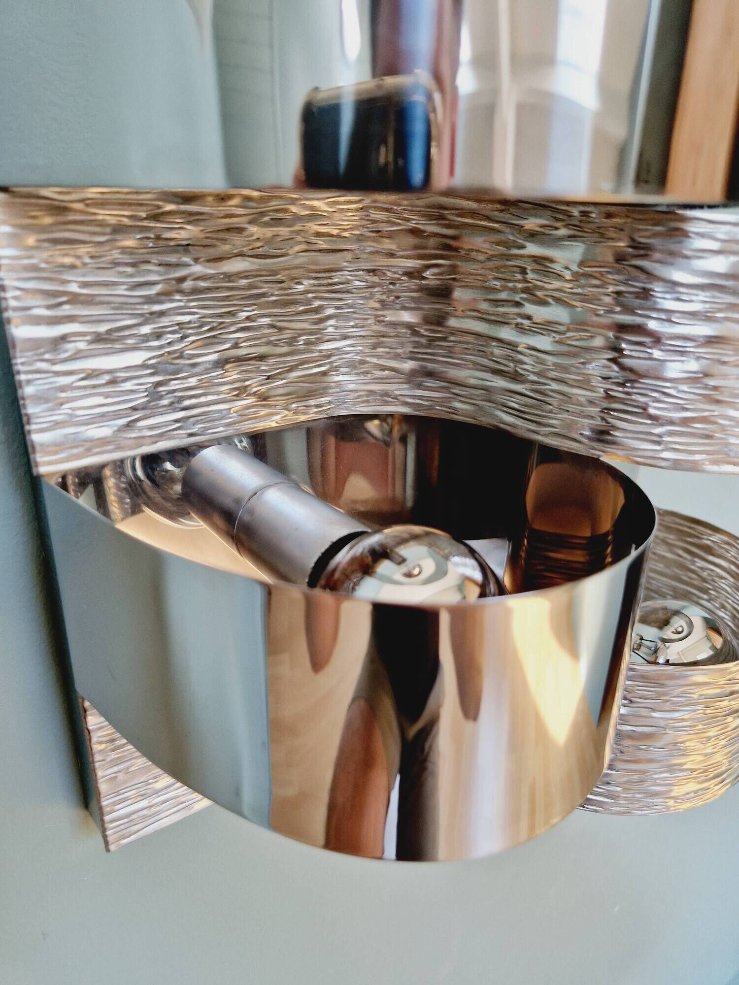 Chromed metal wall light, Goffredo Reggiani 1960s-70s