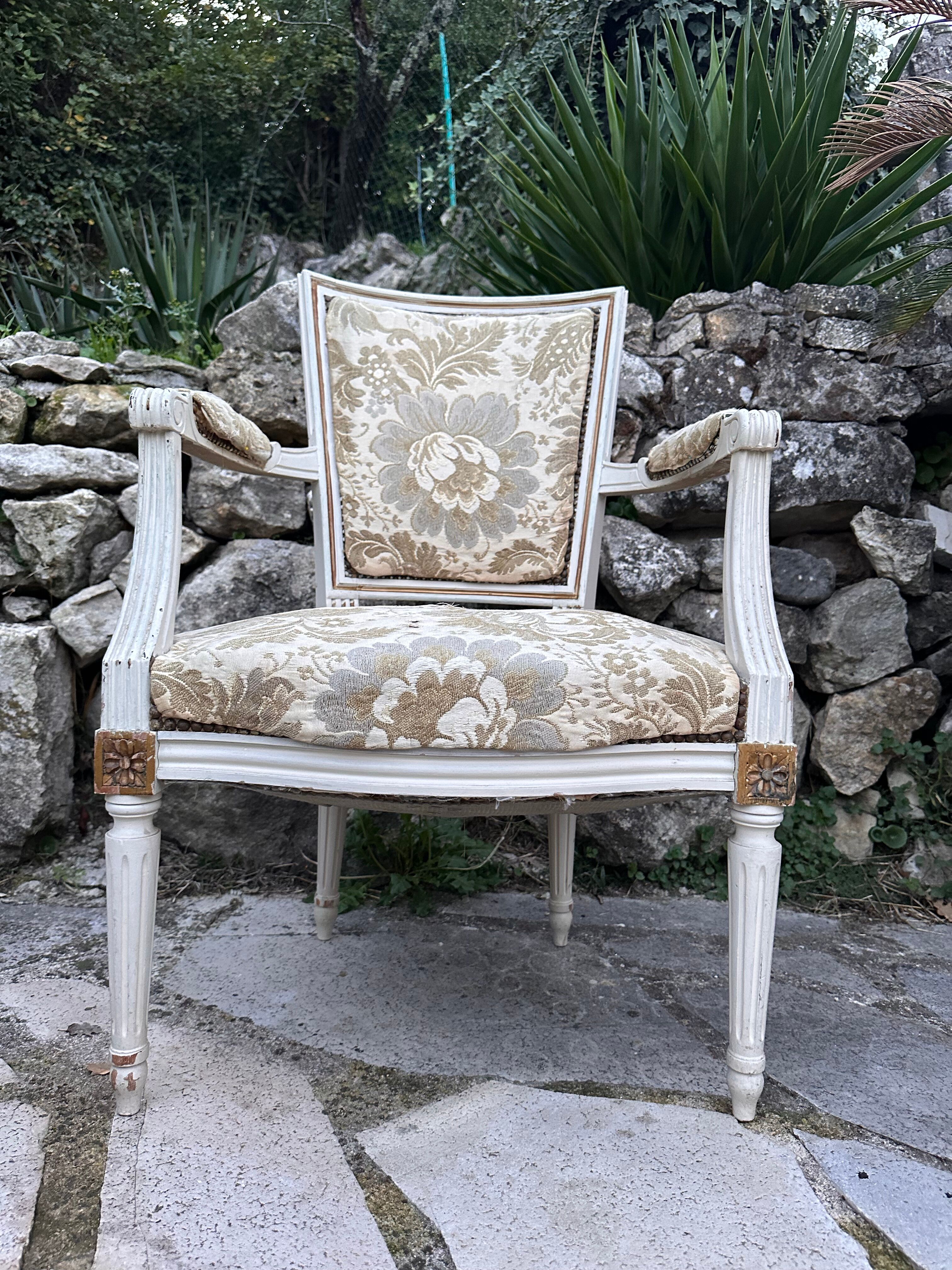 Louis XVI style armchair lacquered white