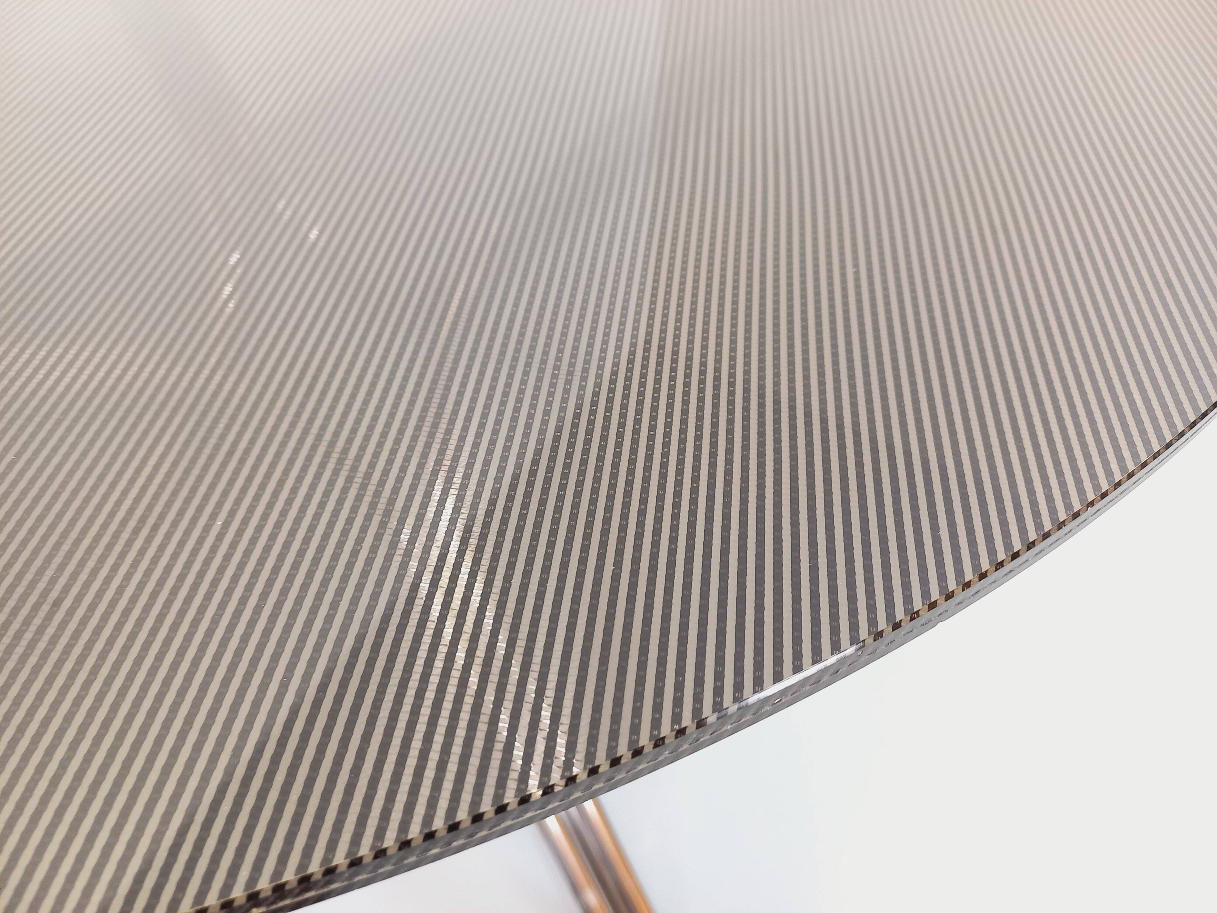 Vintage dining table in smoked glass plexiglass and chrome metal.