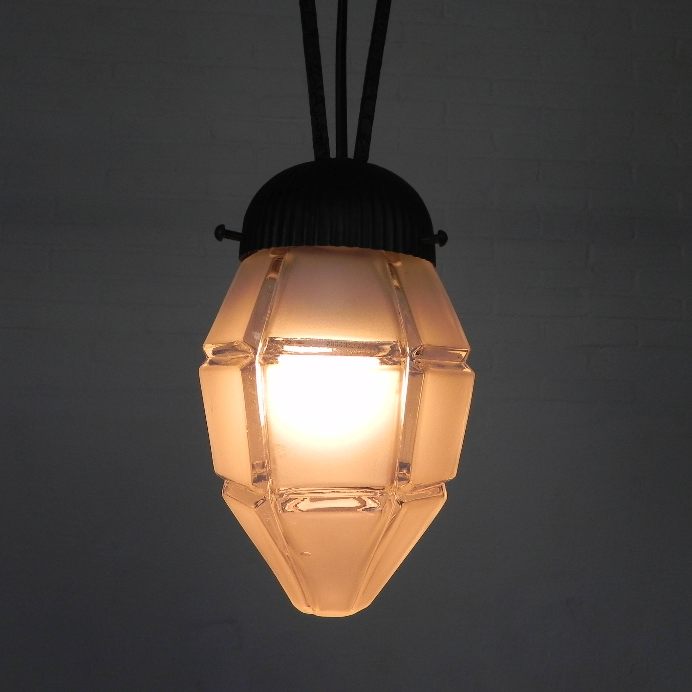 Art Deco pendant lamp with hexagonal glass shade, 1930s