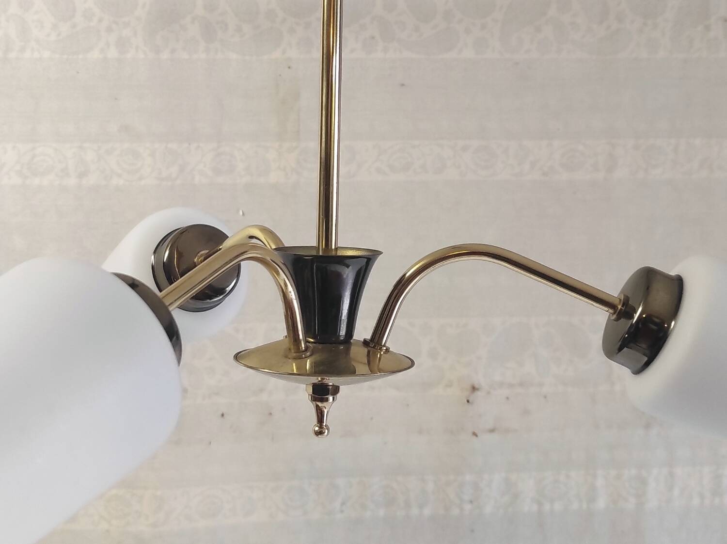Brass chandelier with three lights and opaline tulips - 1950s/60s