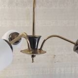 Brass chandelier with three lights and opaline tulips - 1950s/60s
