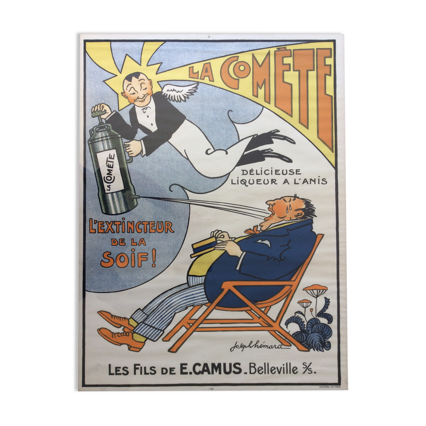 Original lithography anis la comete ill. joseph hemard 60 x 80 cm 1925 pastis