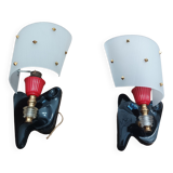 Pair of vintage wall lights Rockabilly 1950s brass, black and red