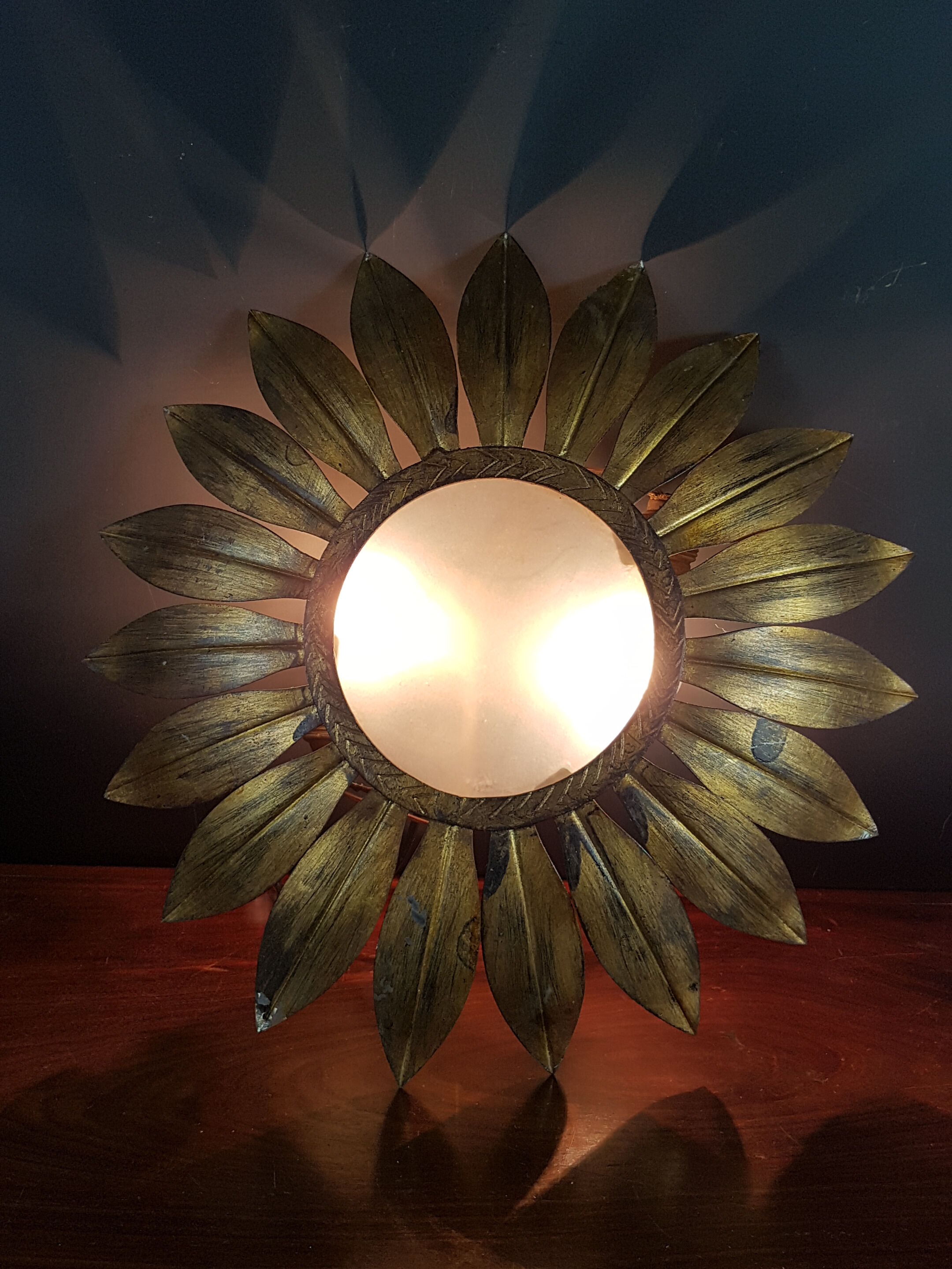 Old sunny gilded brass wall lamp 50