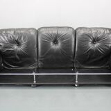 1970 Kurt Hvitsjö Rare “Hannibal” Black 3- Seater Sofa For Isku, Finland