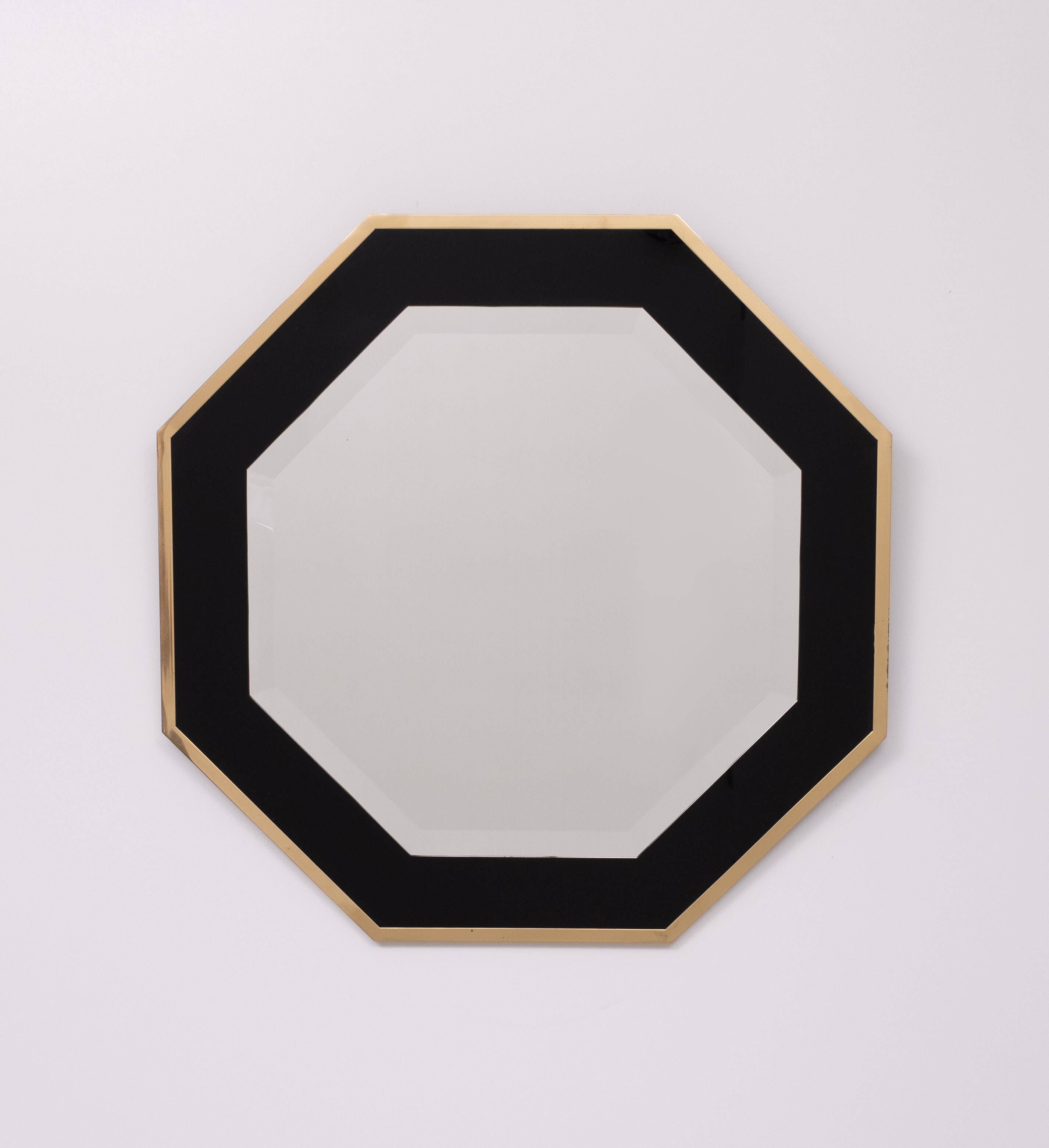 Octagonal Mirror frame in brass 1970s