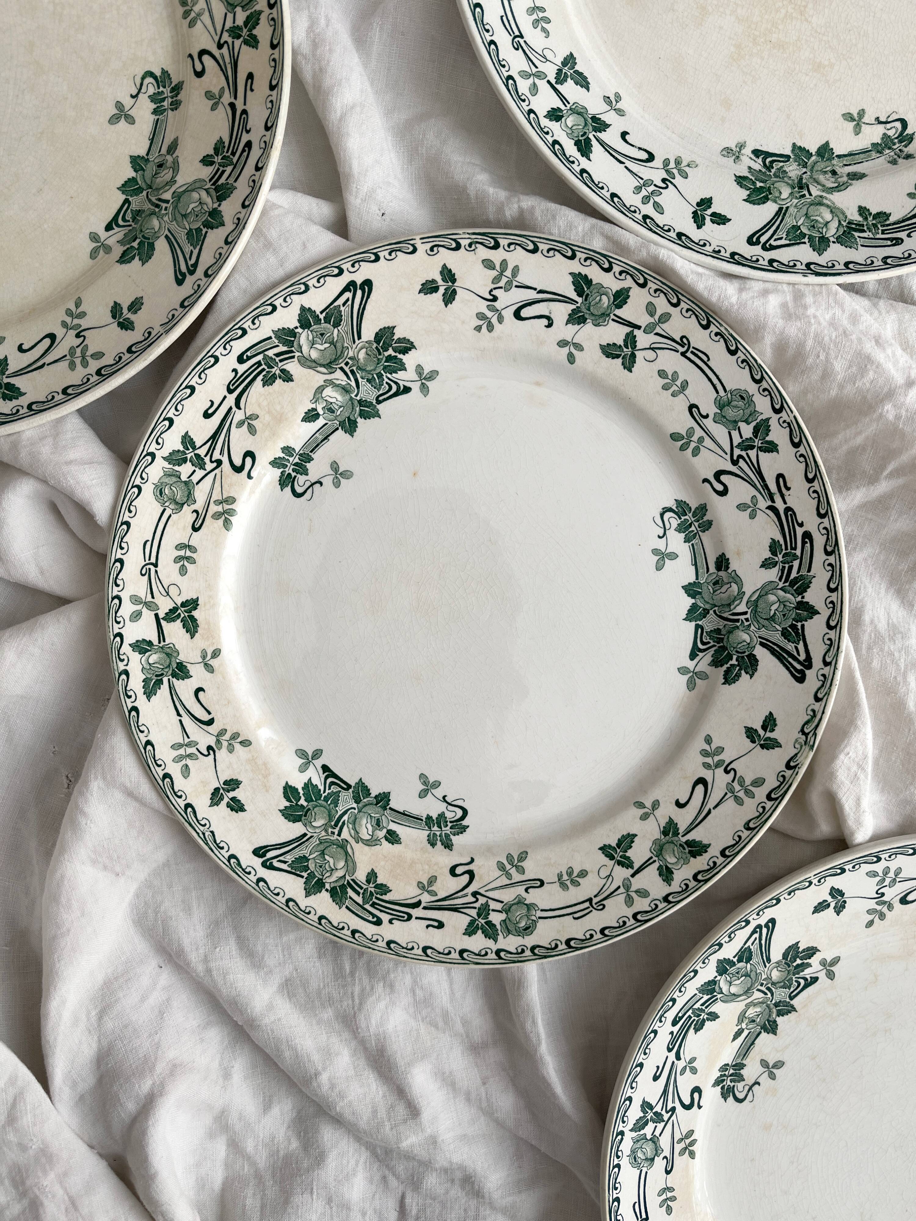 4 ironstone dinner plates "Rosa" Boch Freres Keramis BFK