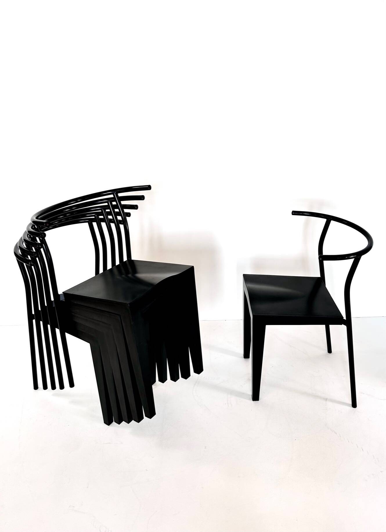 6 black Dr Glob chairs by Philippe Starck for Kartell. Italy 1988.