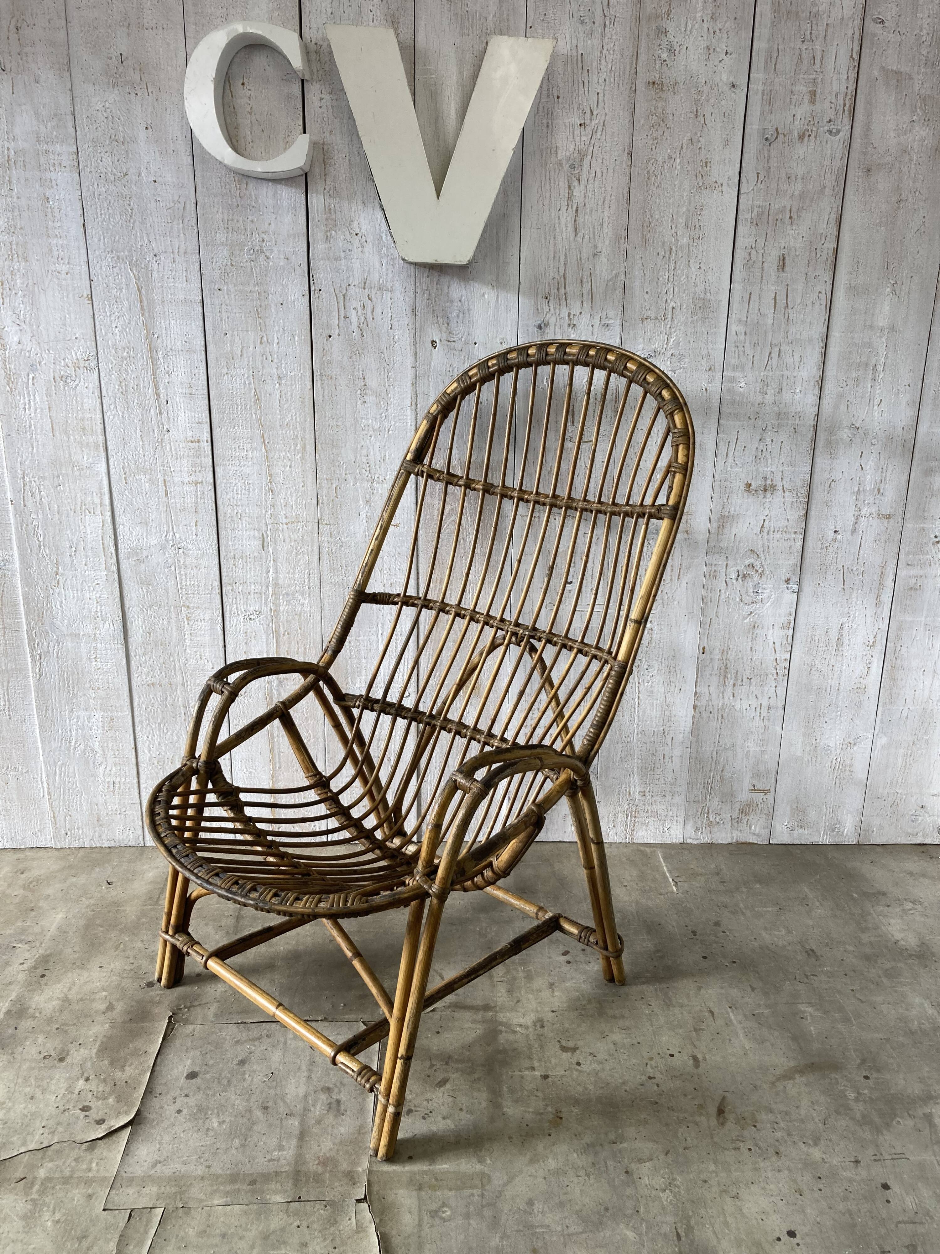 Large vintage rattan armchair
