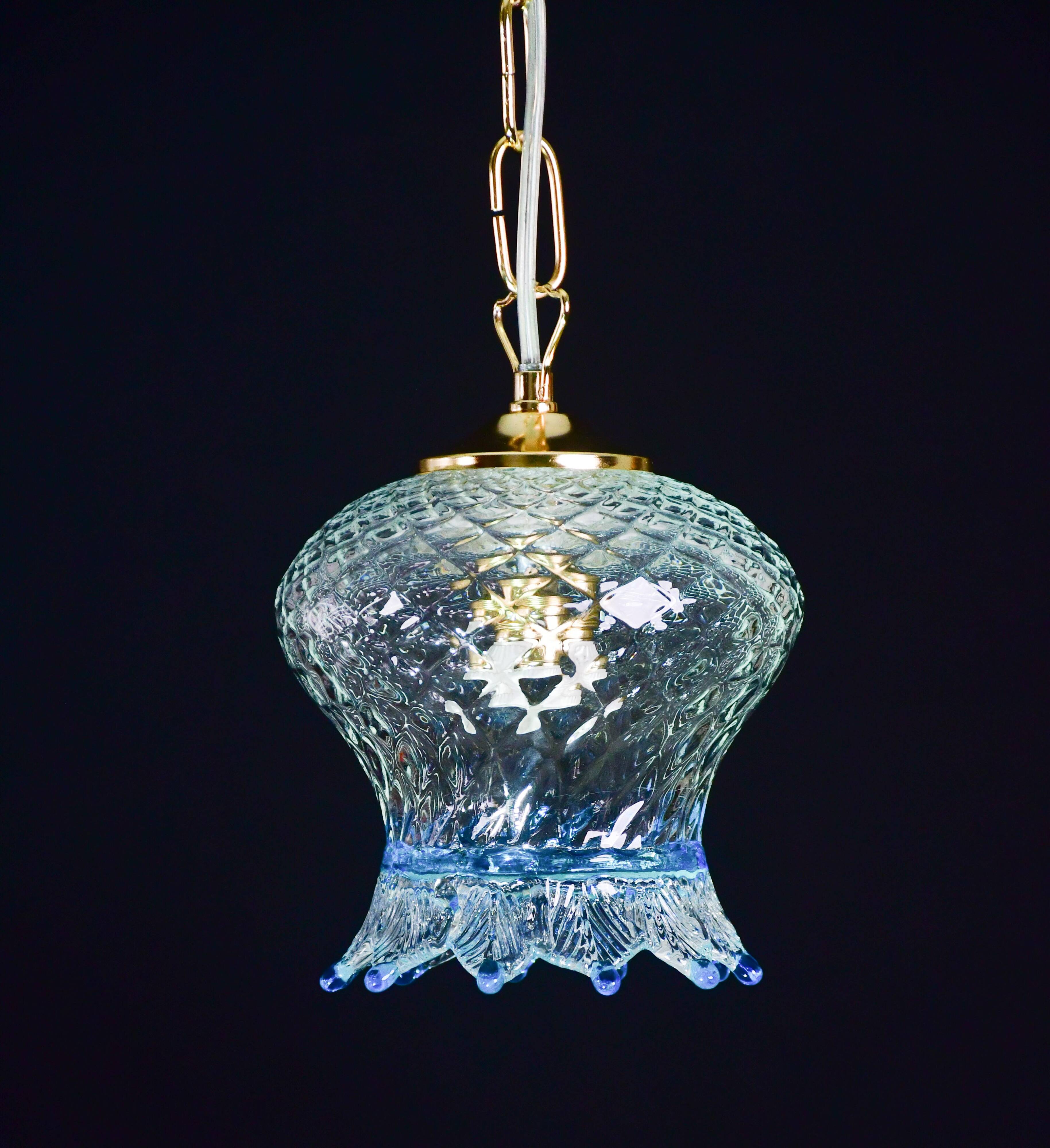 Set of 3 Murano blue glass pendant lights