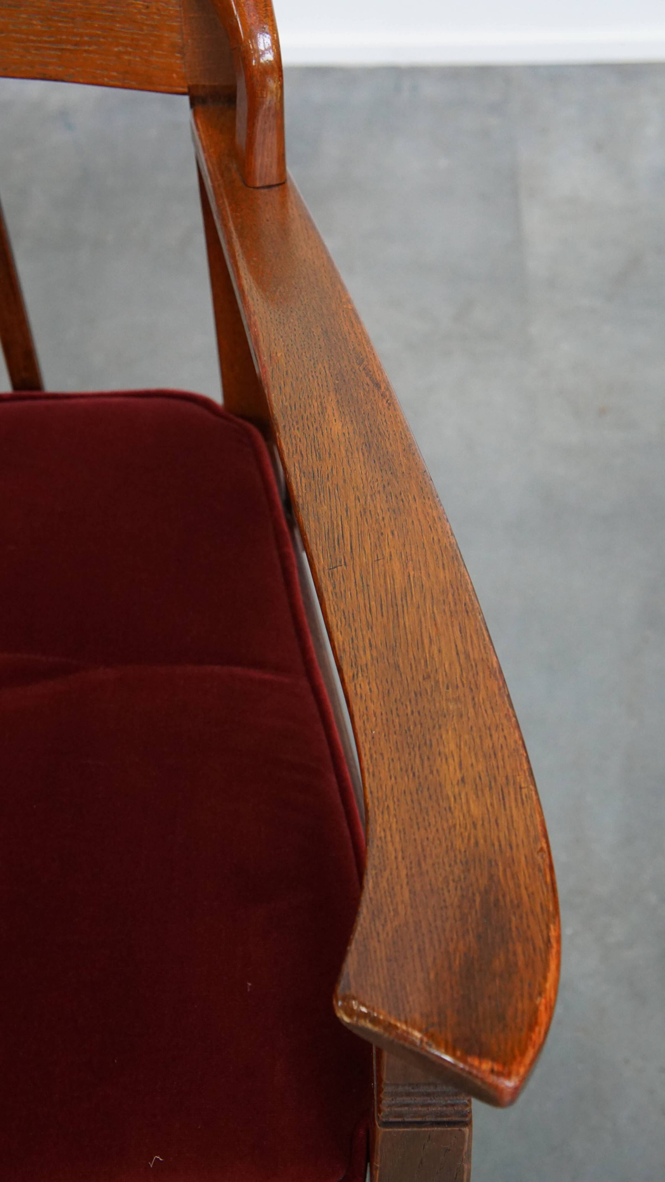 Ensemble de 4 chaises de salle à manger Art Nouveau / Jugendstil avec revêtement rouge