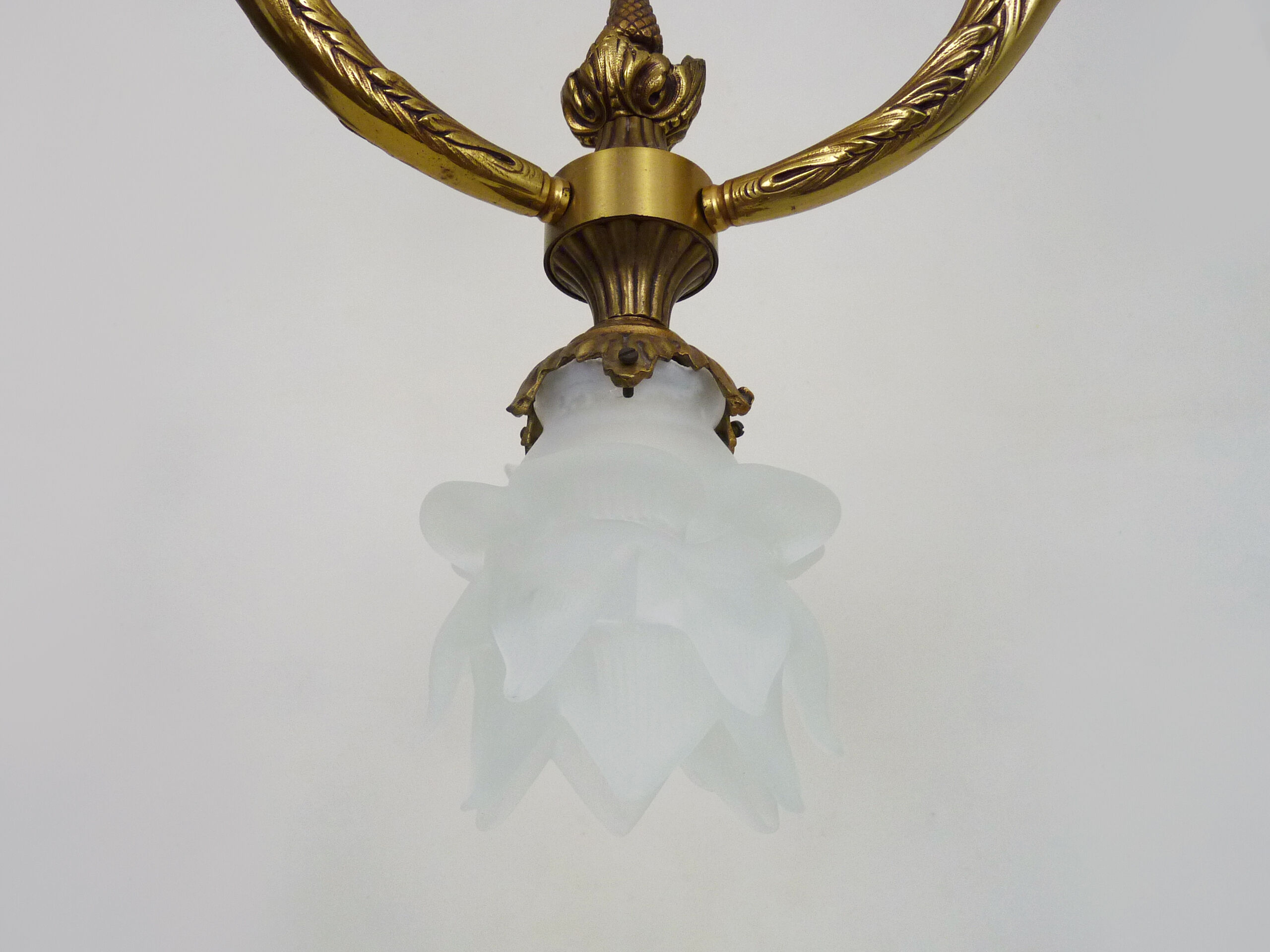 Bronze chandelier with 4-burner glass tulips, chandelier 70s