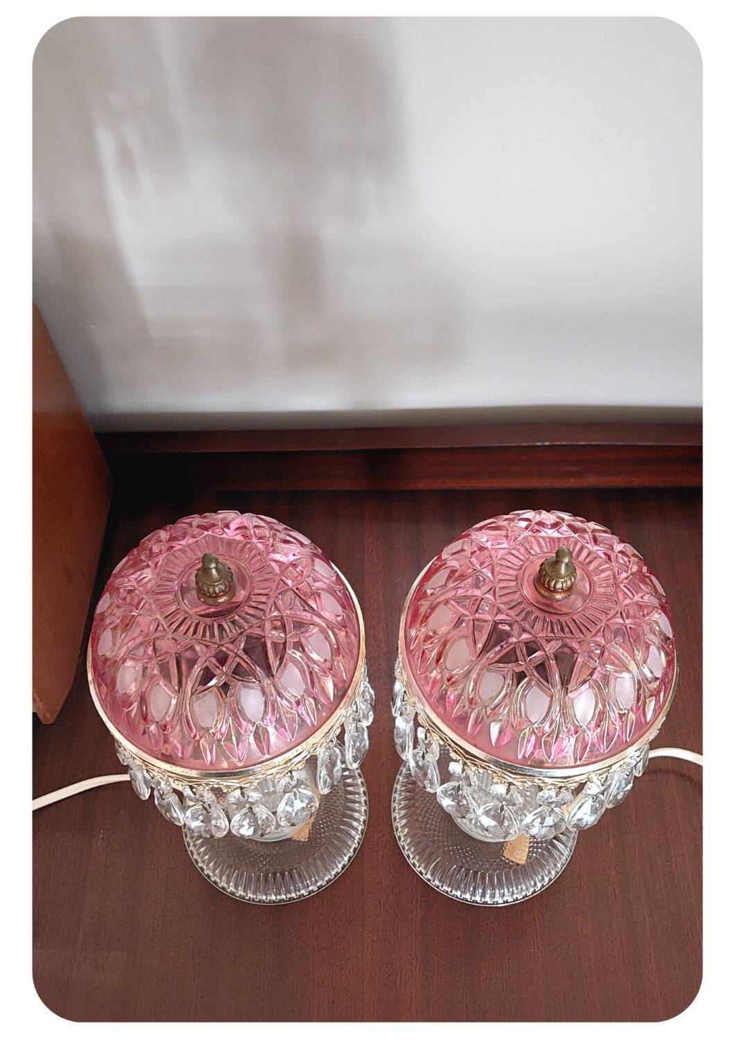 Michelotti Crystal Glass Prism Boudoir Parlor Lamps 1950s