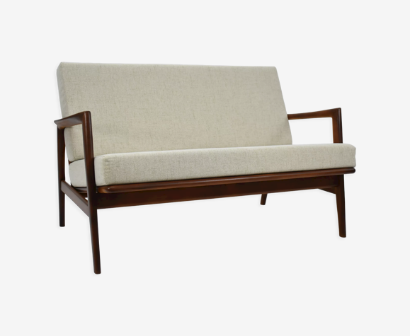 Canapé scandinave deux places « Stefan » icône entièrement restauré, années 1960, beige & marron