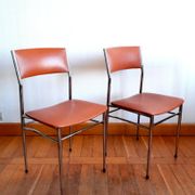 Trois chaises mid century skaï et chrome 1950
