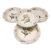 Lots of 4 hollow plates, span model, with yellow flower patterns. Stamped Salins France.
