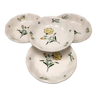 Lots of 4 hollow plates, span model, with yellow flower patterns. Stamped Salins France.