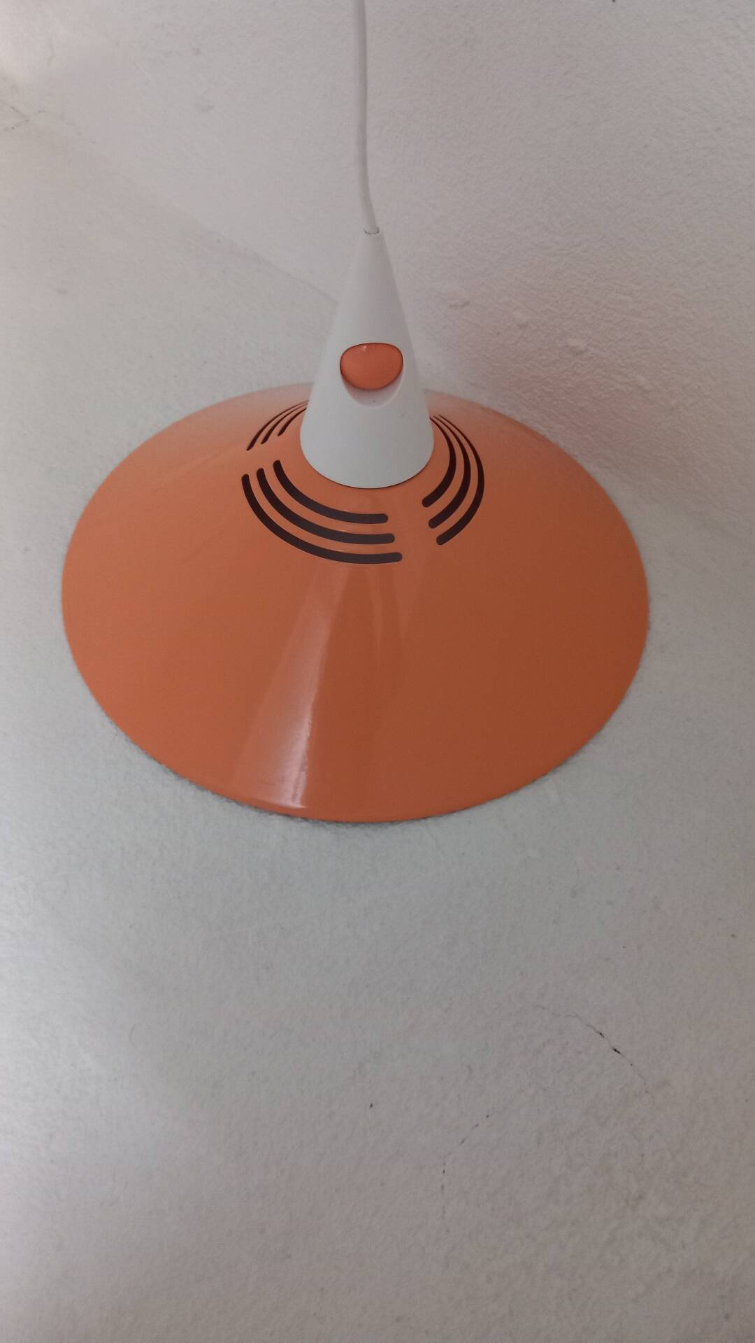 Vintage orange metal pendant light in Memphis style – 1980s