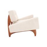 Pair of Italian Contemporary Walnut Armchairs with White Bouclé Upholstery