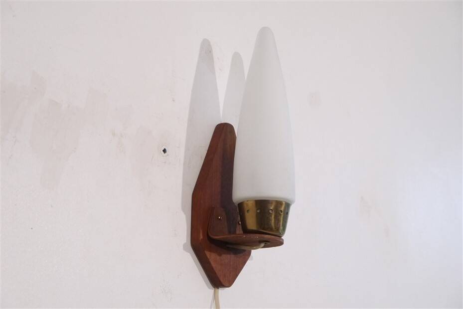 Danish teak and opaline wall lamp