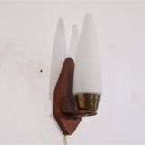 Danish teak and opaline wall lamp