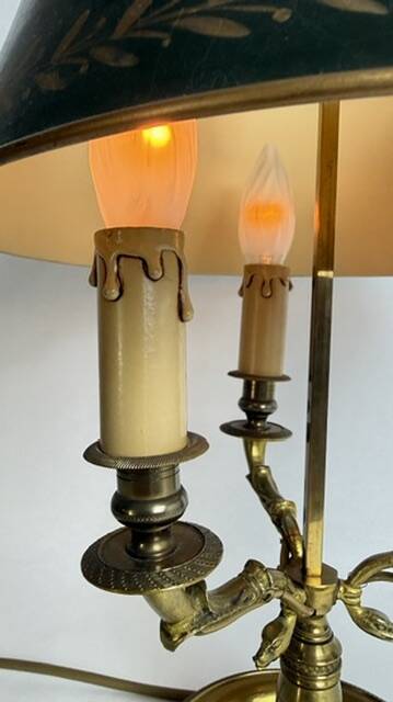 Bronze bouillotte lamp, Empire style, with dimmer switch.