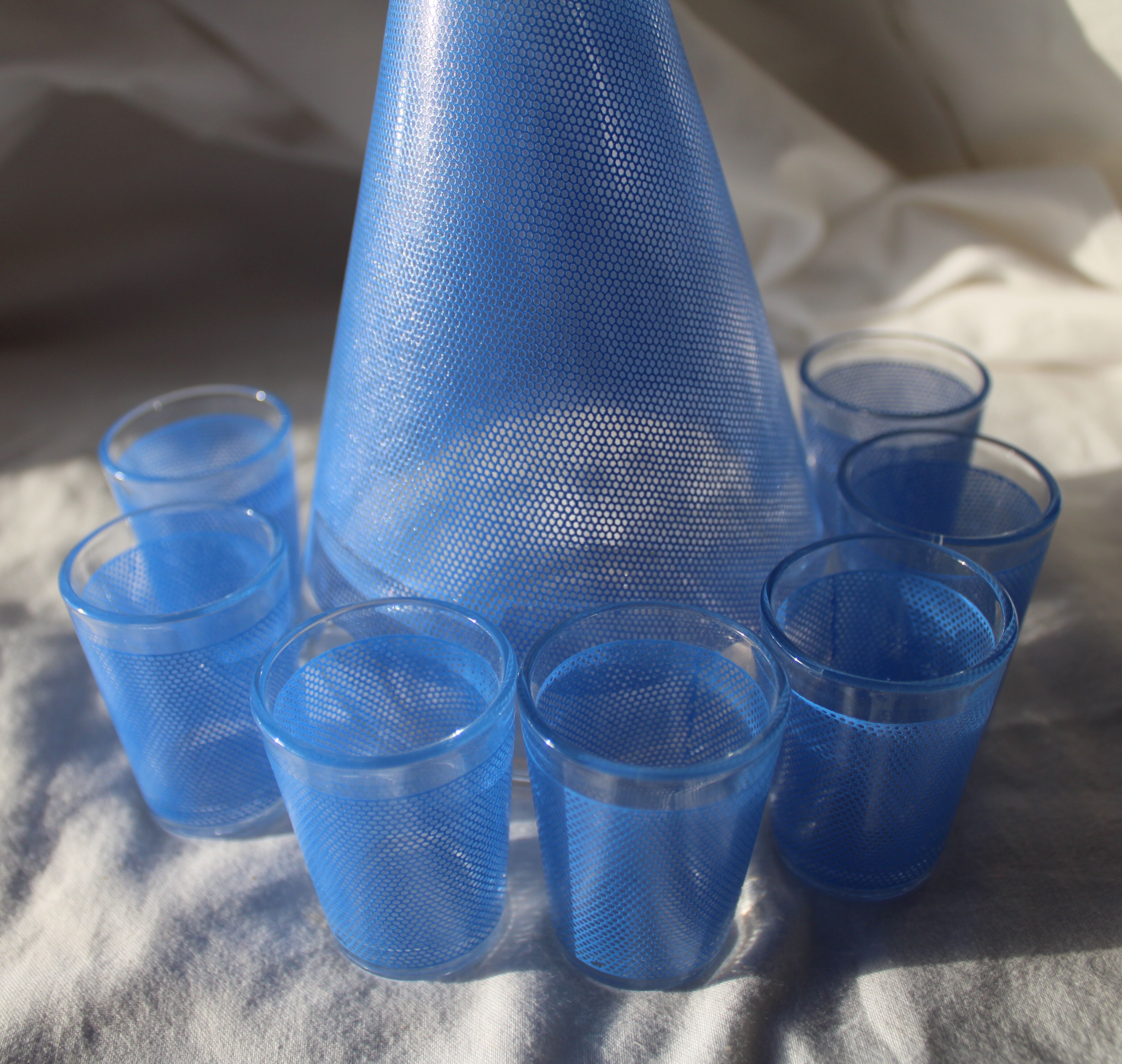 Blue honeycomb decor liqueur service-BVB France-vintage