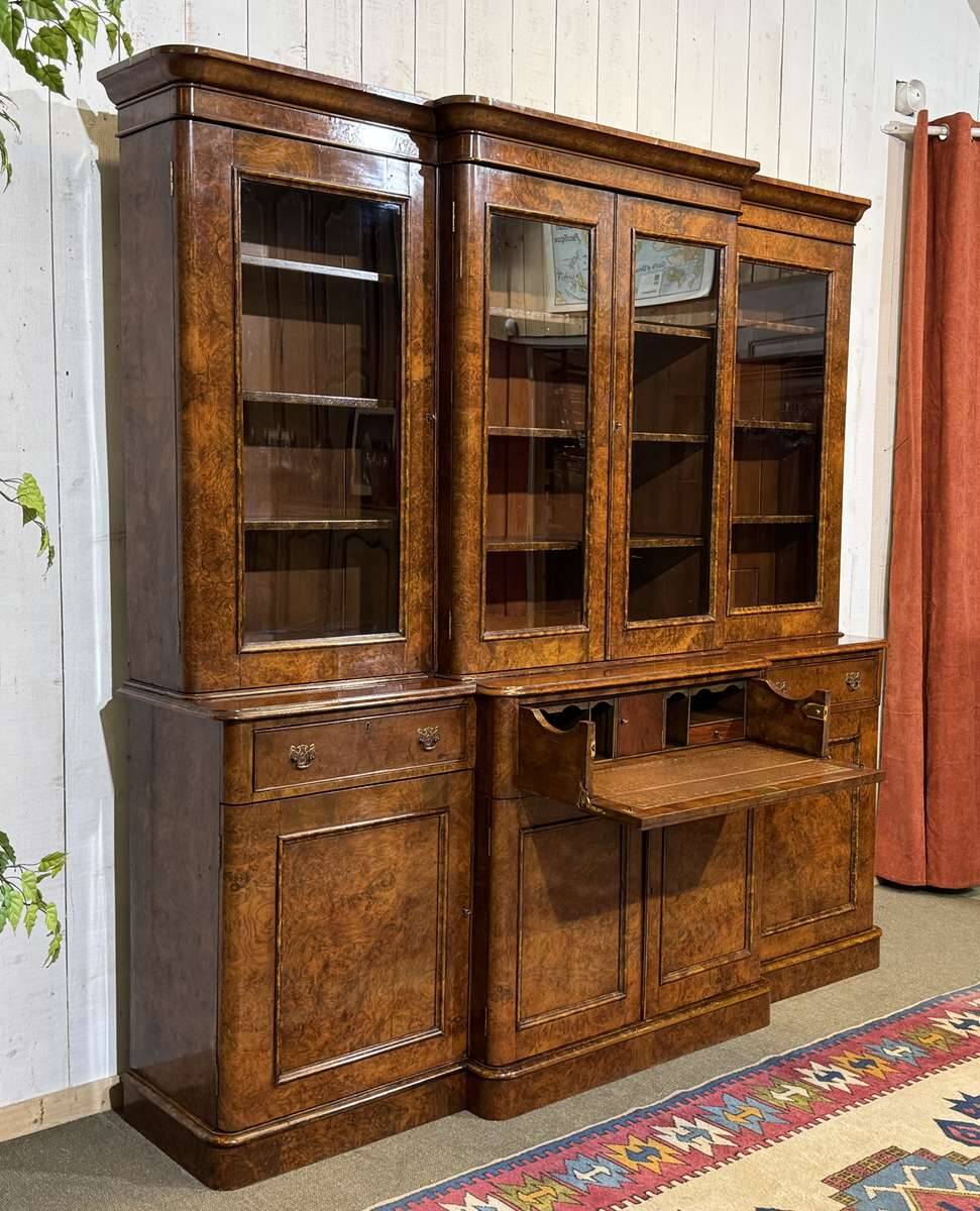 Victorian 19th-century walnut secretary bookcase with 8 doors.