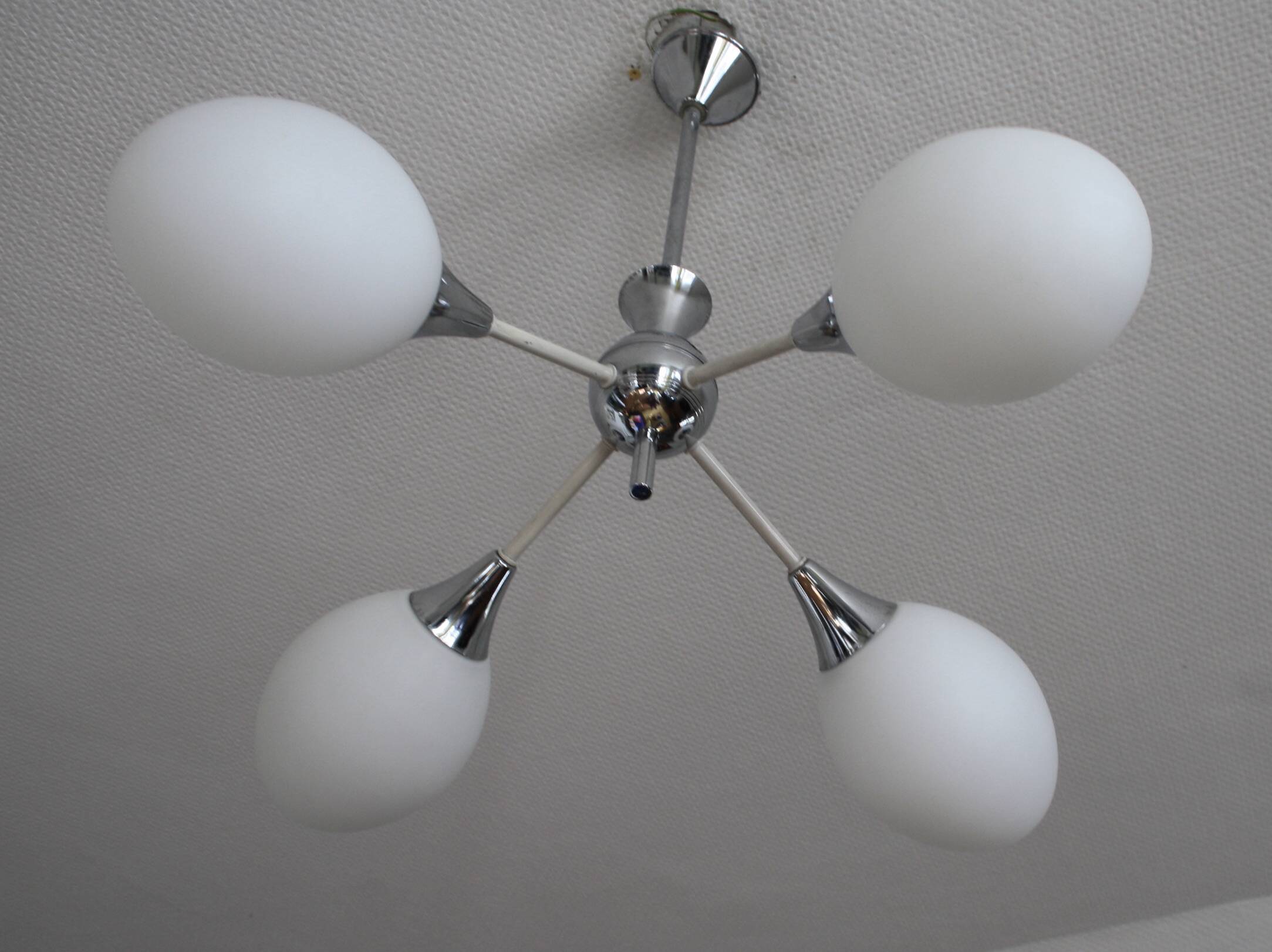 Sputnik metal & opaline chandelier
