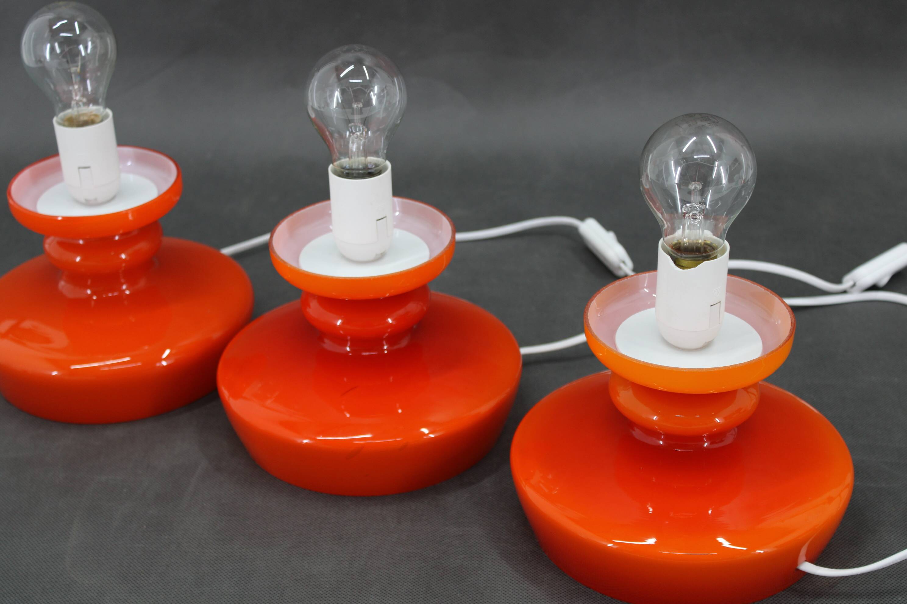 1970s Set of Three Stepan Tabery Opaline Glass Table Lamps, Czechoslovakia