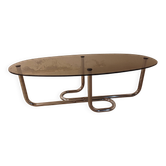 Table basse en verre fumé et métal chromé