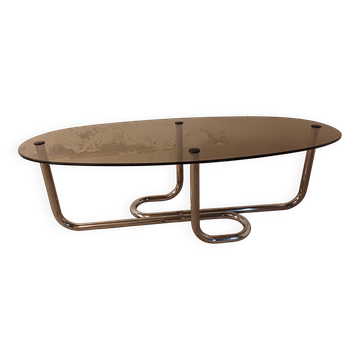 Table basse en verre fumé et métal chromé