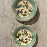 Assiette à dessert en barbotine fin XIXème  décor oiseaux