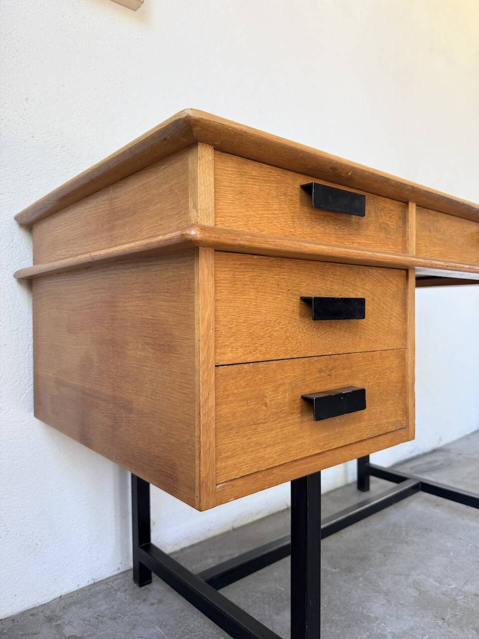 Modernist 50s oak metal desk