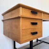 Modernist 50s oak metal desk