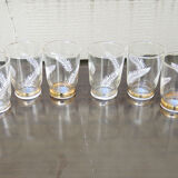 6 anciens verres droits motif plume h 7 cm