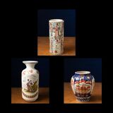 Set of 3 Ceramic Handpainted Vases