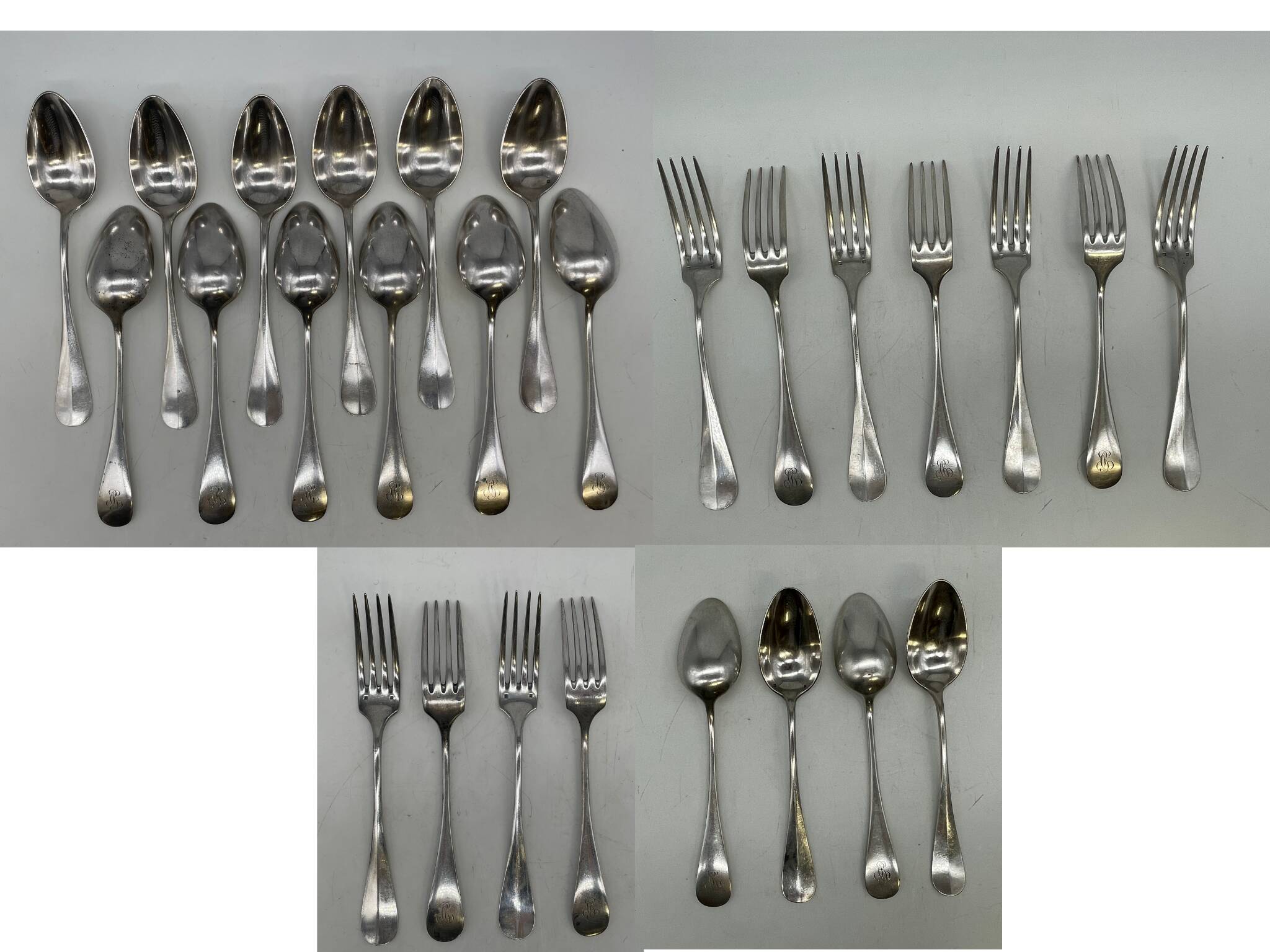 Set of 12 soup spoons, 7 lunch forks, 8 dessert cutlery.
