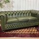 Chesterfield leather 3-seater sofa with mahogany legs - English craftsmanship